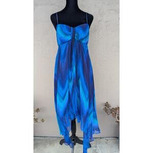 💜NWT Blue Watercolor Silk Handkerchief Hem Dress